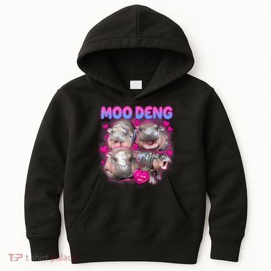 Love Moo Deng Funny Cute Hippo Meme Kids Hoodie