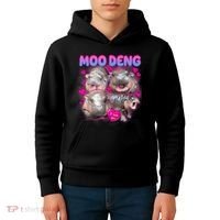 Love Moo Deng Funny Cute Hippo Meme Kids Hoodie thumb 4