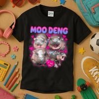 Love Moo Deng Funny Cute Hippo Meme Kids T-Shirt thumb 3