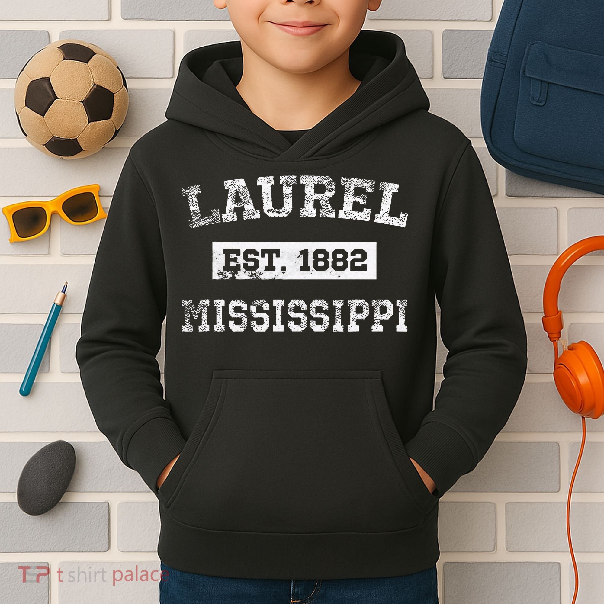 Laurel Mississippi Est. 1882 Distressed Kids Hoodie