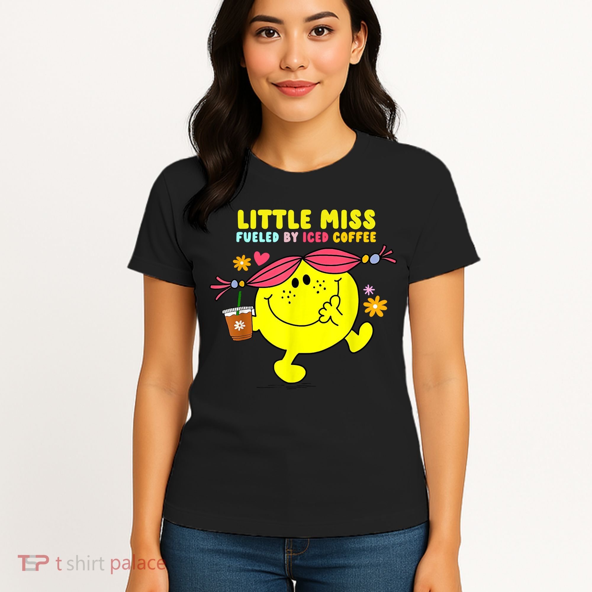Little Miss Fueled By Iced Coffee Funny Coffee Drinking Women's T-Shirt