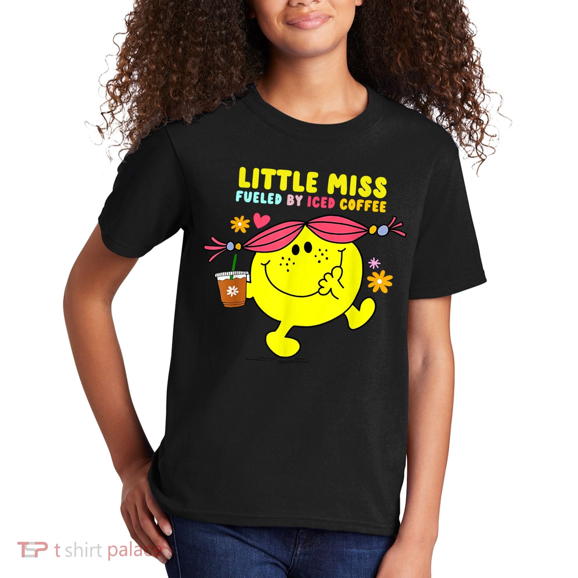 Little Miss Fueled By Iced Coffee Funny Coffee Drinking Kids T-Shirt