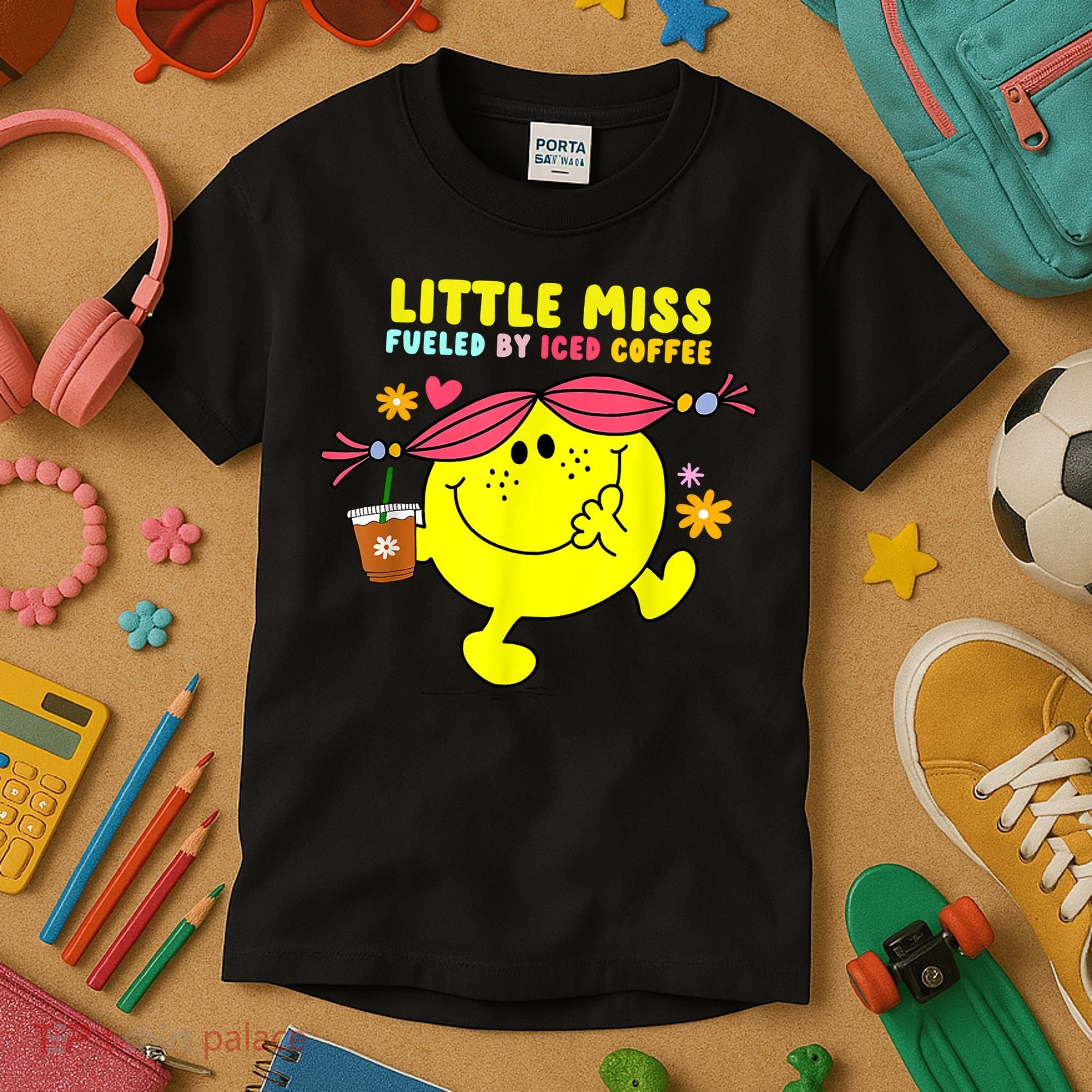Little Miss Fueled By Iced Coffee Funny Coffee Drinking Kids T-Shirt