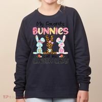 Leopard My Favorite Bunnies Call Me Lunch Lady Easter Day Women's Sweatshirt thumb 0