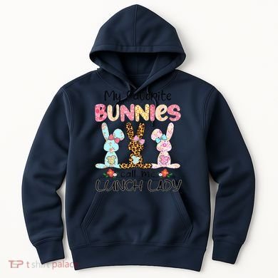 Leopard My Favorite Bunnies Call Me Lunch Lady Easter Day Hoodie