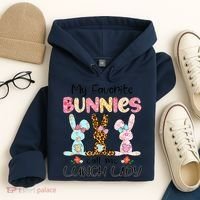 Leopard My Favorite Bunnies Call Me Lunch Lady Easter Day Hoodie thumb 4