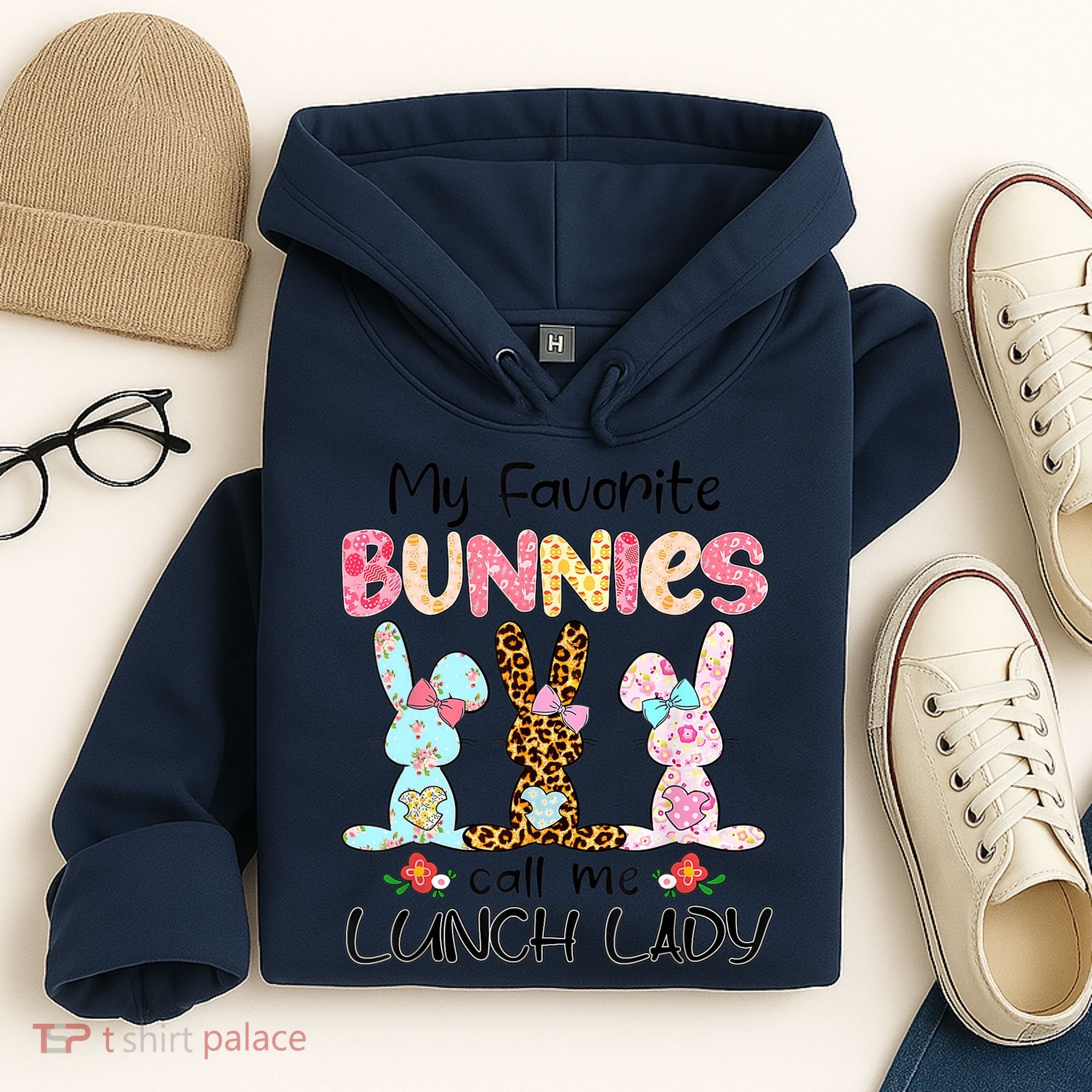 Leopard My Favorite Bunnies Call Me Lunch Lady Easter Day Hoodie