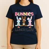 Leopard My Favorite Bunnies Call Me Lunch Lady Easter Day T-Shirt thumb 4