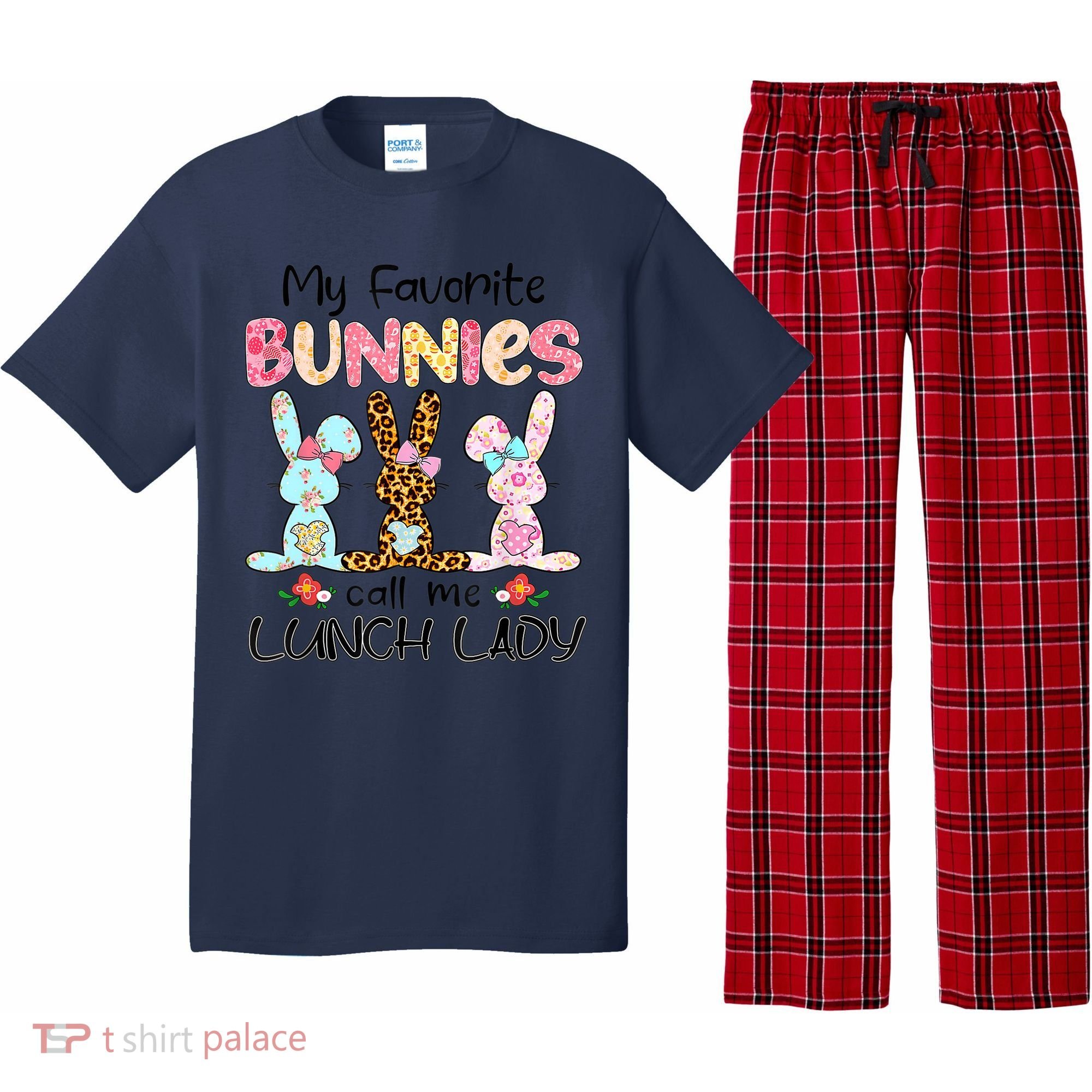 Leopard My Favorite Bunnies Call Me Lunch Lady Easter Day Pajama Set