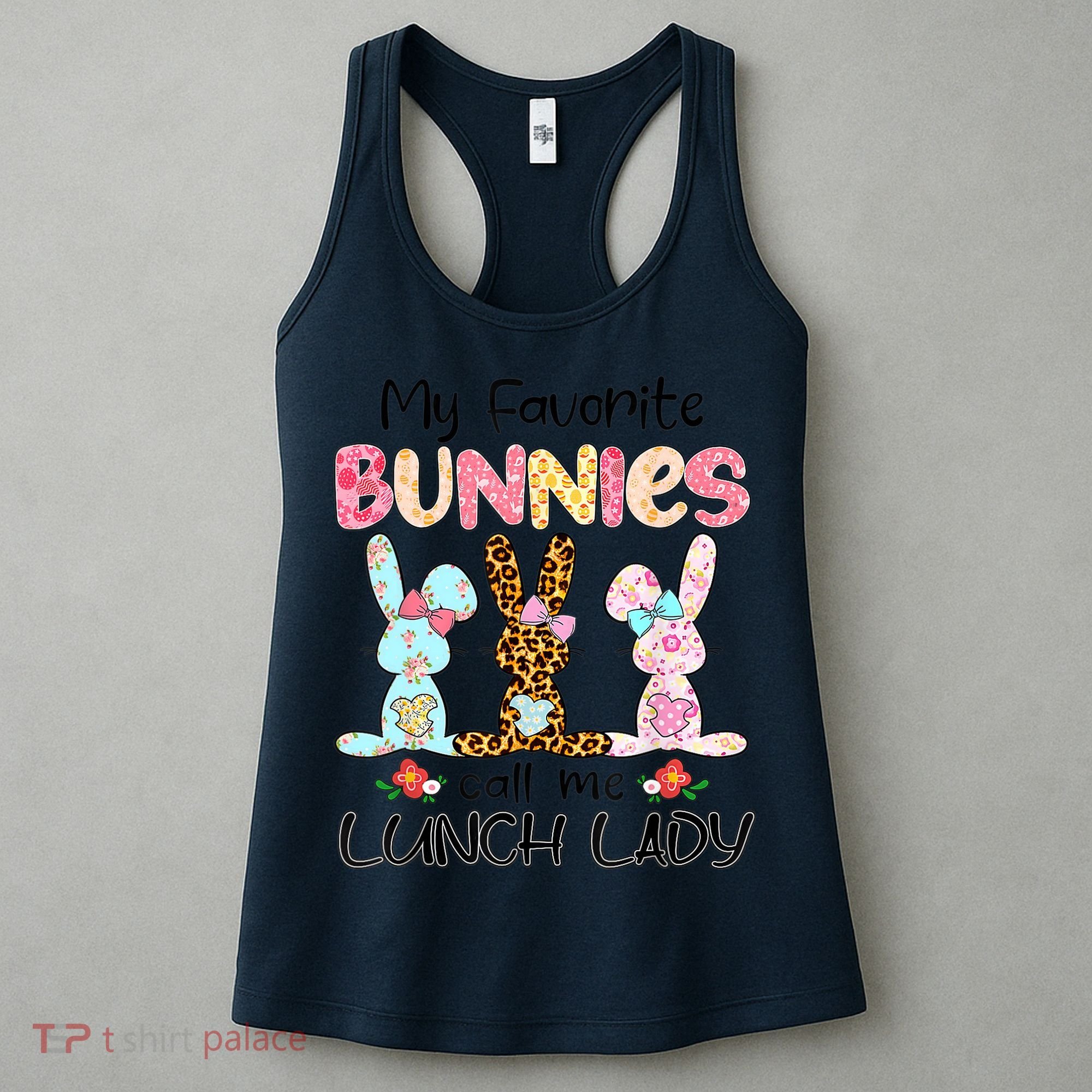 Leopard My Favorite Bunnies Call Me Lunch Lady Easter Day Women's Tank Top