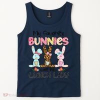 Leopard My Favorite Bunnies Call Me Lunch Lady Easter Day Tank Top thumb 2