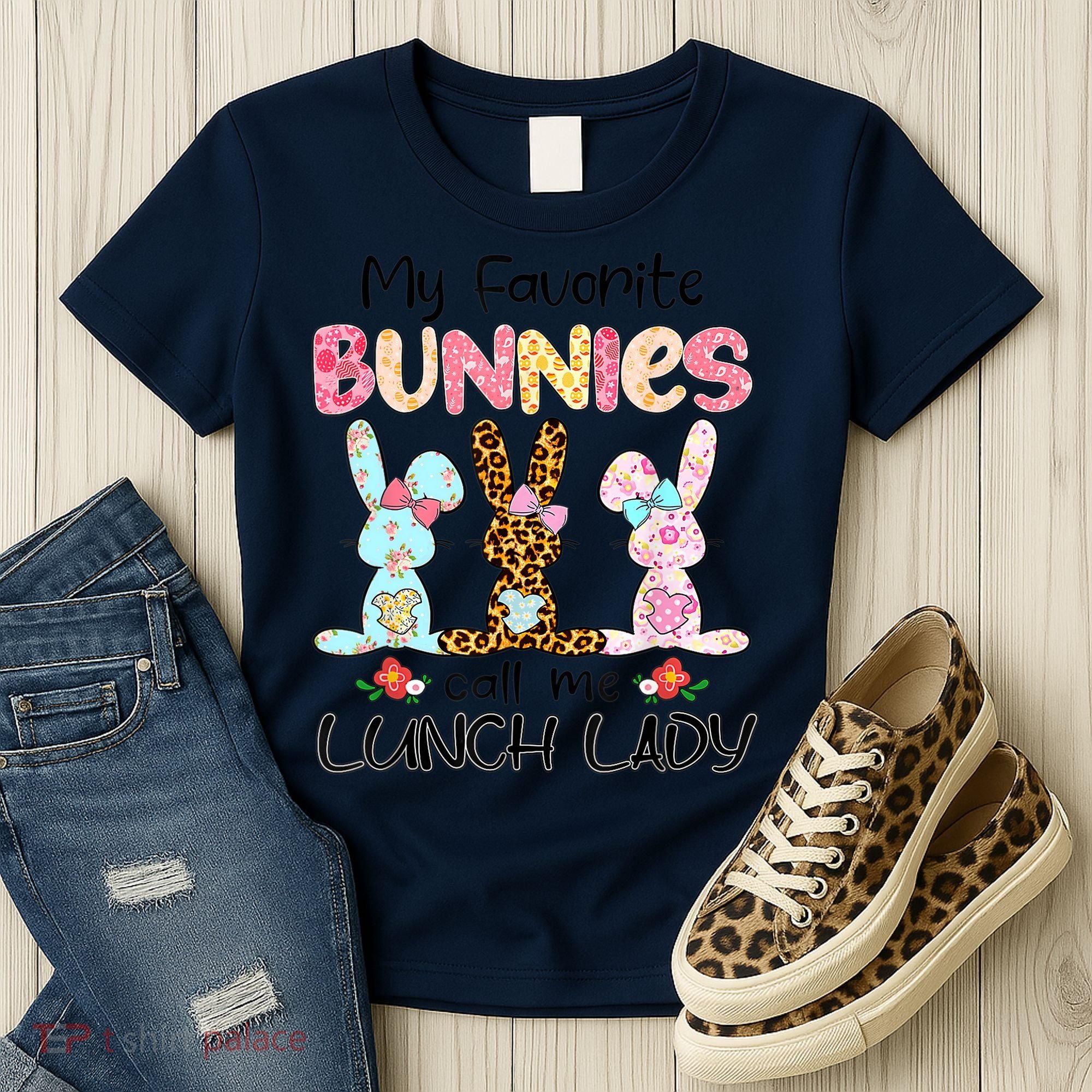 Leopard My Favorite Bunnies Call Me Lunch Lady Easter Day Women's T-Shirt