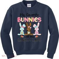 Leopard My Favorite Bunnies Call Me Lunch Lady Easter Day Kids Sweatshirt thumb 0