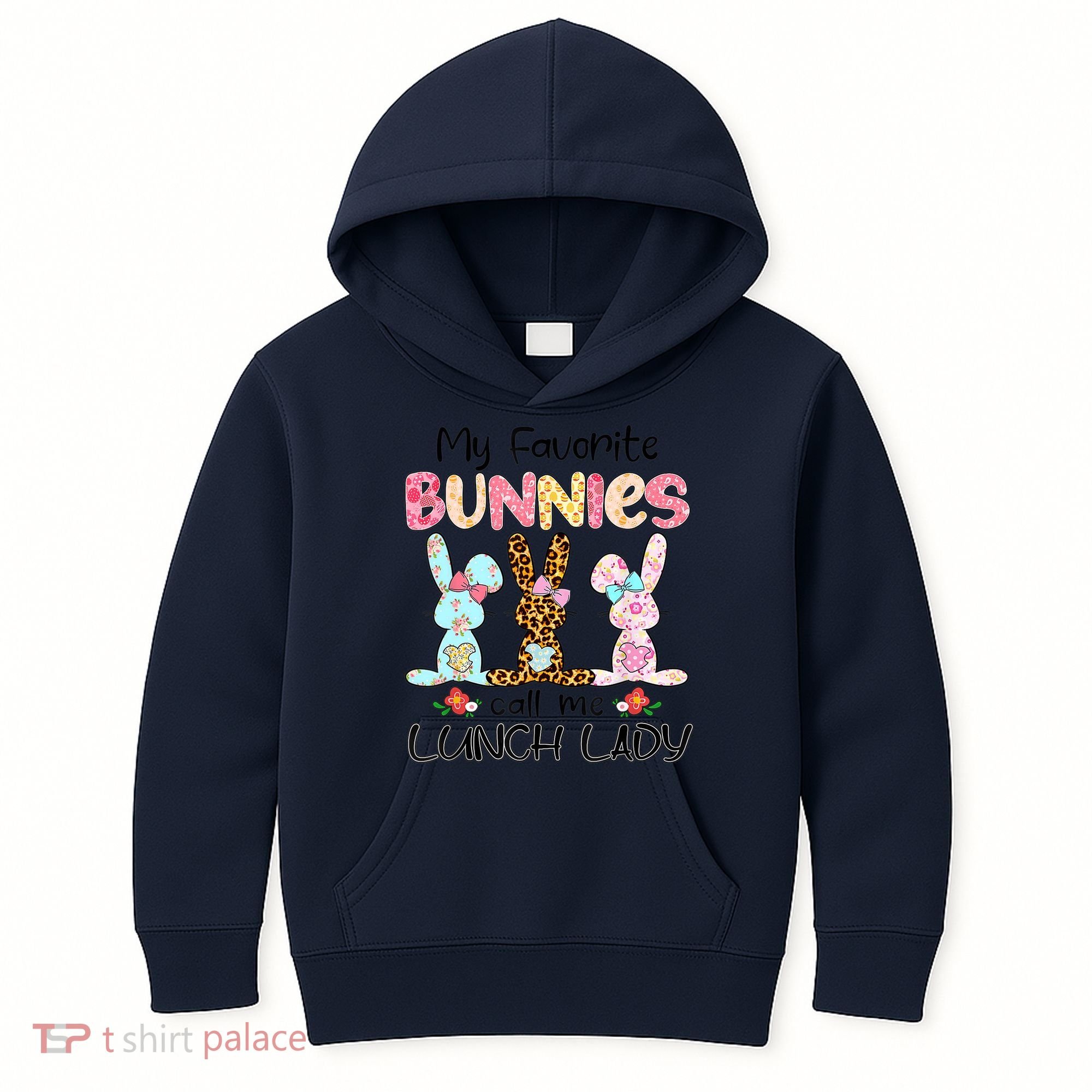 Leopard My Favorite Bunnies Call Me Lunch Lady Easter Day Kids Hoodie