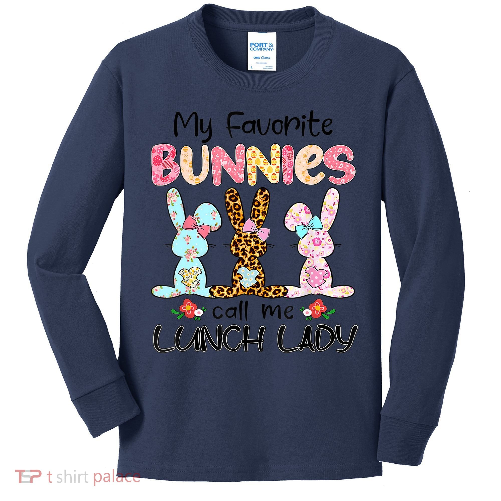 Leopard My Favorite Bunnies Call Me Lunch Lady Easter Day Kids Long Sleeve Shirt