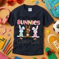 Leopard My Favorite Bunnies Call Me Lunch Lady Easter Day Kids T-Shirt thumb 3