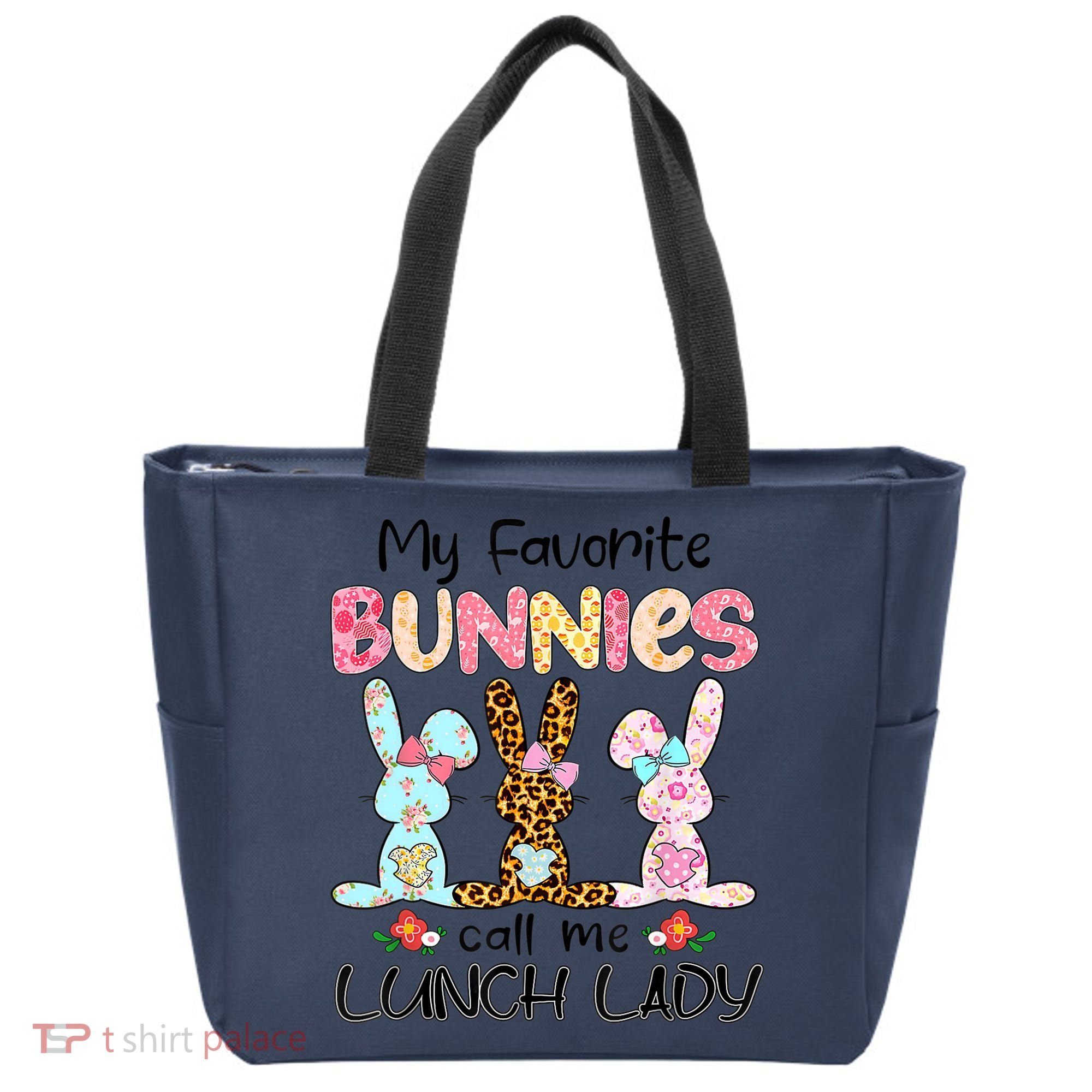Leopard My Favorite Bunnies Call Me Lunch Lady Easter Day Tote Bag