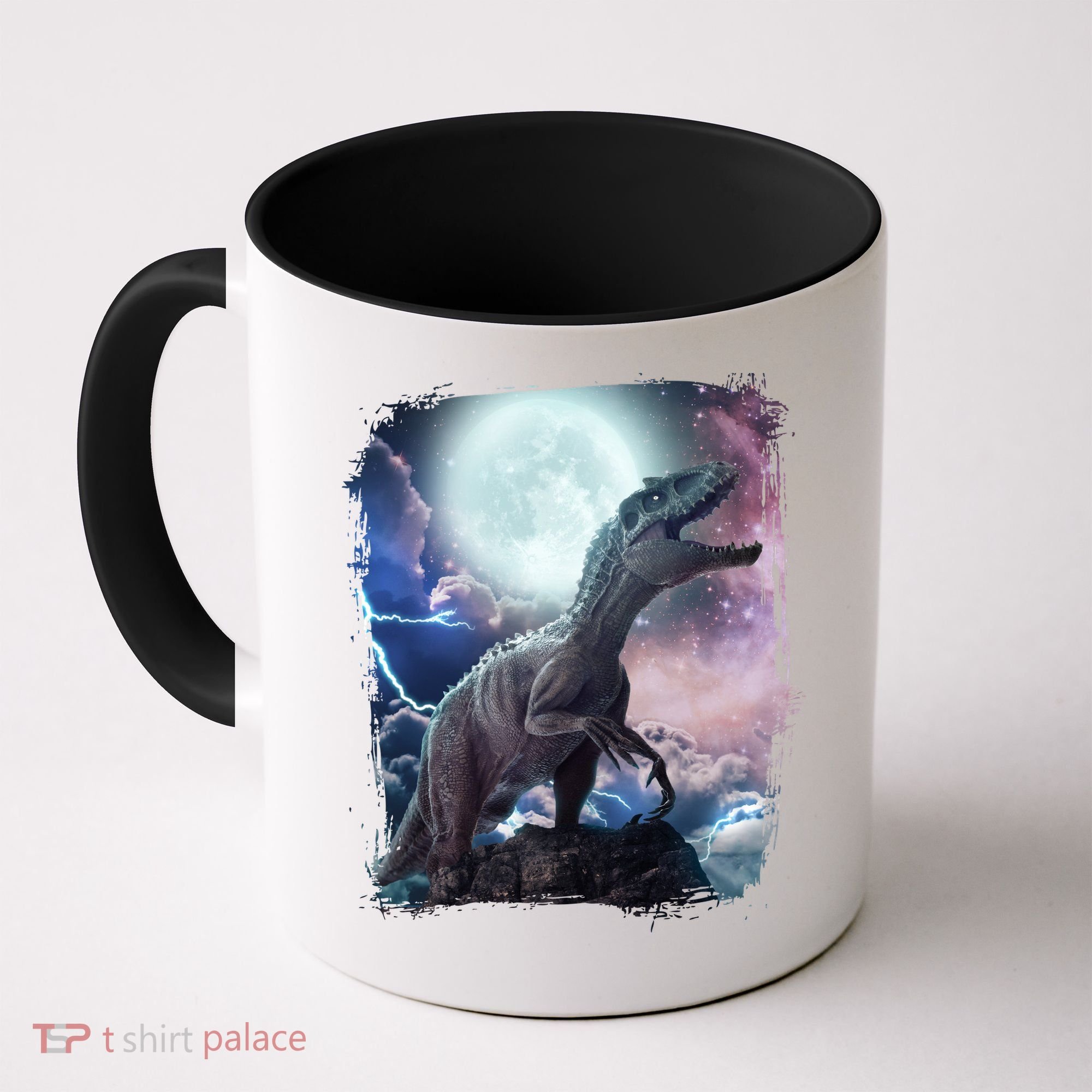 Lightning Moon Galaxy Trex Dinosaur Coffee Mug