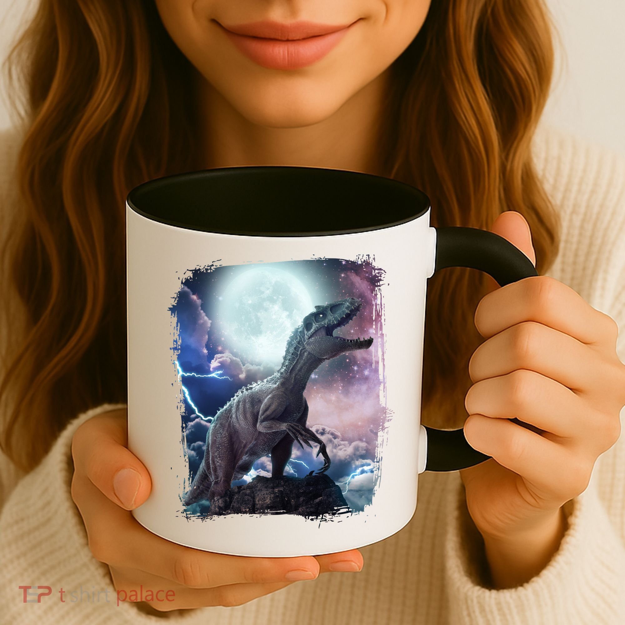 Lightning Moon Galaxy Trex Dinosaur Coffee Mug