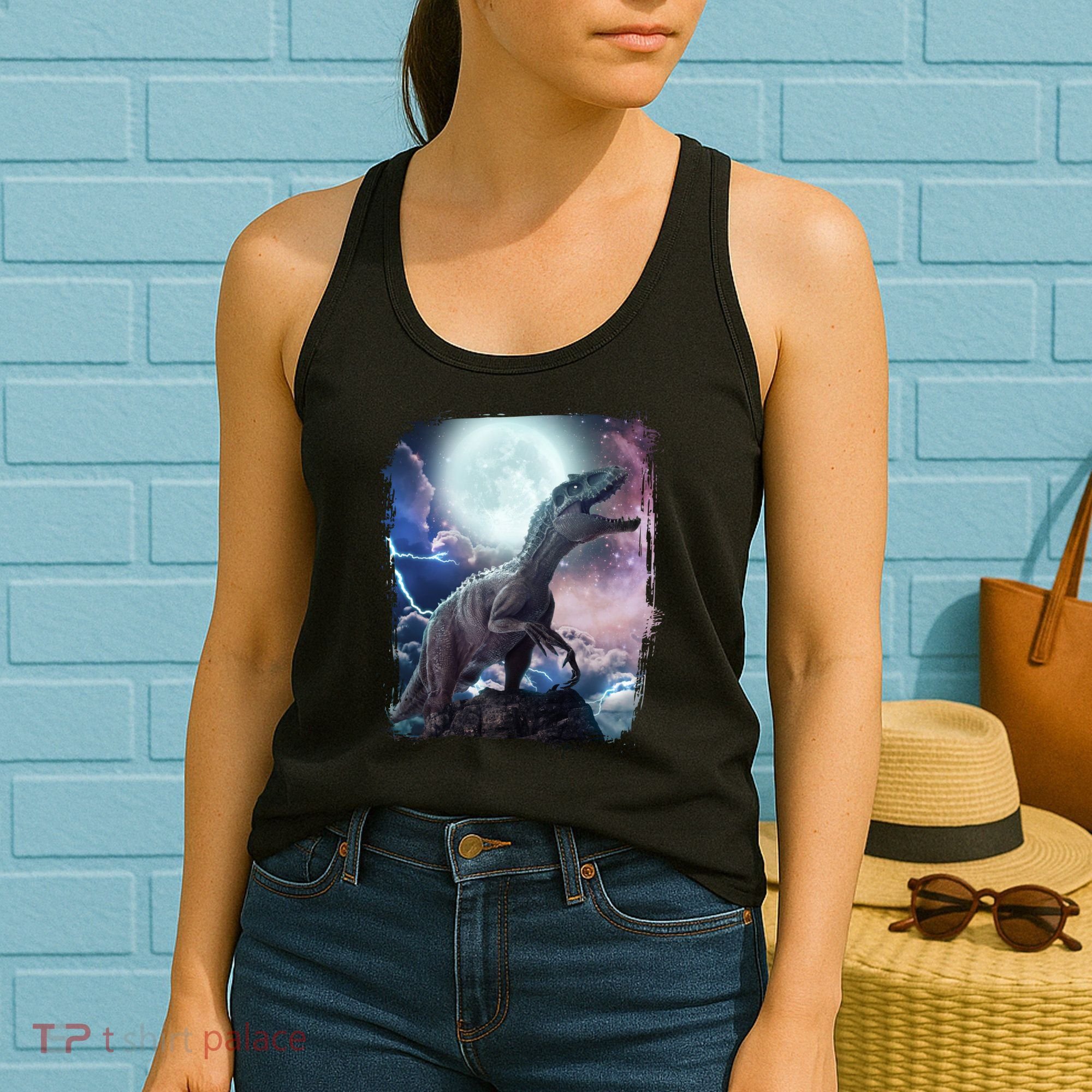 Lightning Moon Galaxy Trex Dinosaur Women's Tank Top