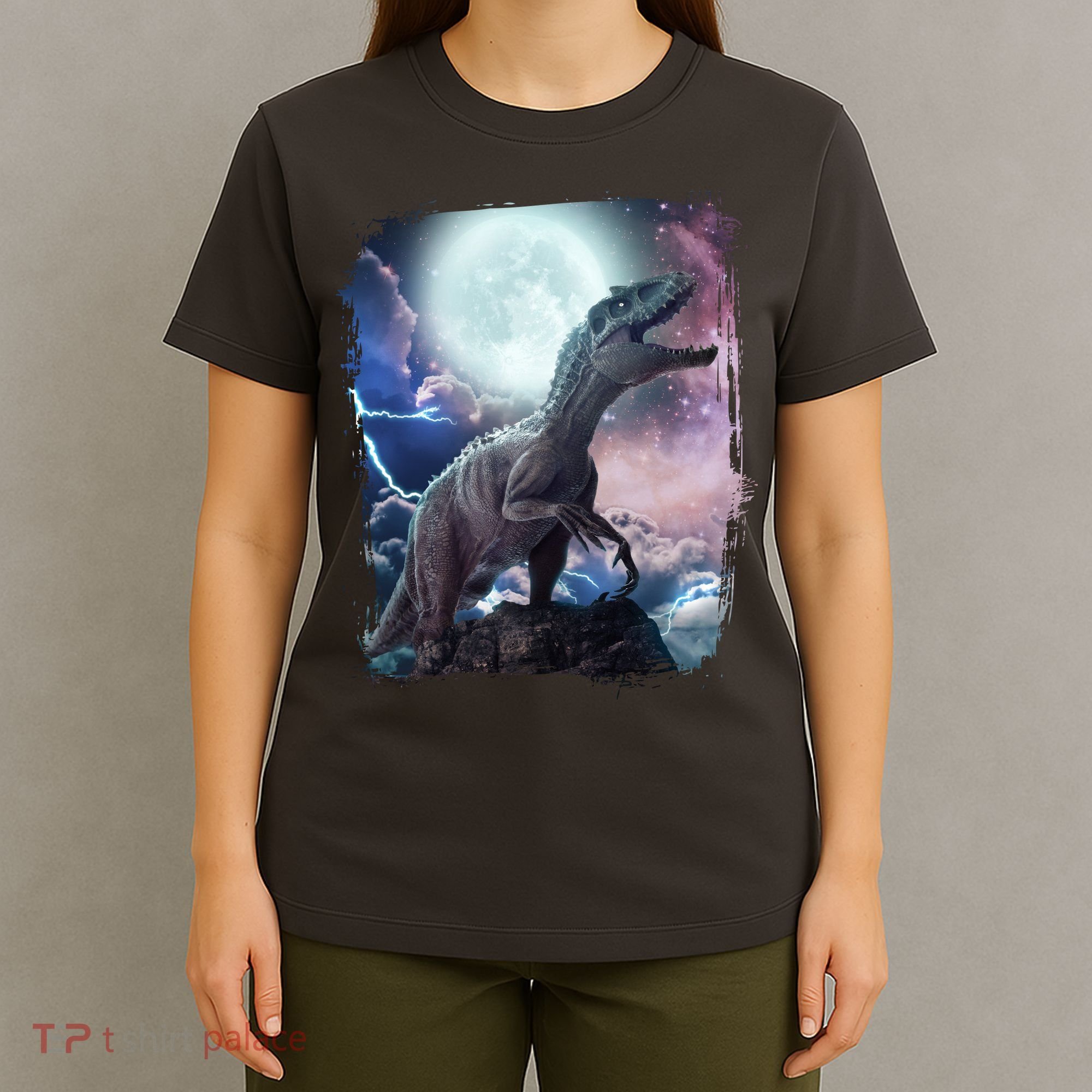 Lightning Moon Galaxy Trex Dinosaur T-Shirt