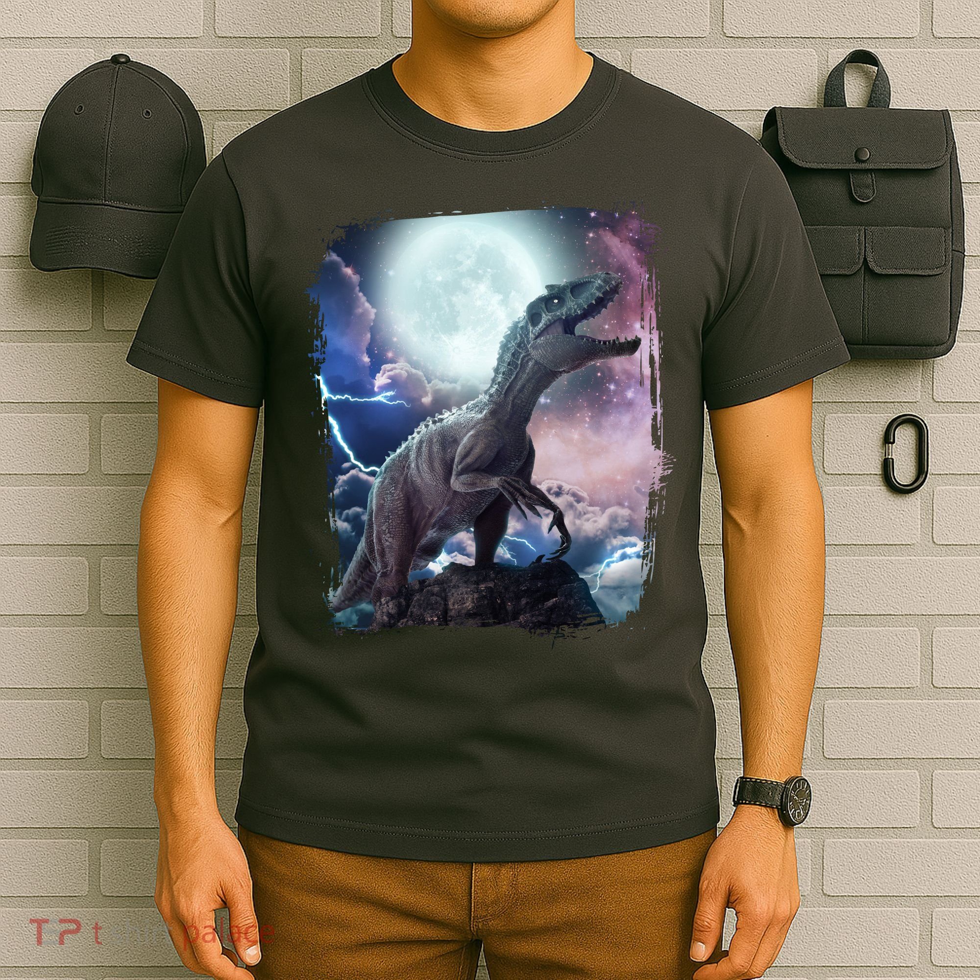 Lightning Moon Galaxy Trex Dinosaur T-Shirt