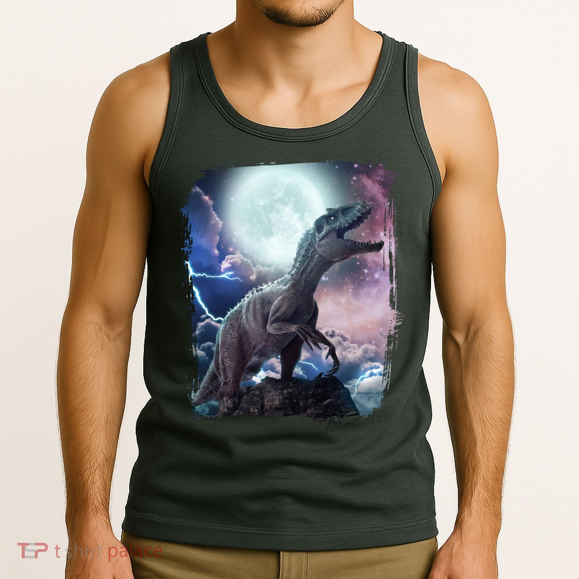 Lightning Moon Galaxy Trex Dinosaur Tank Top