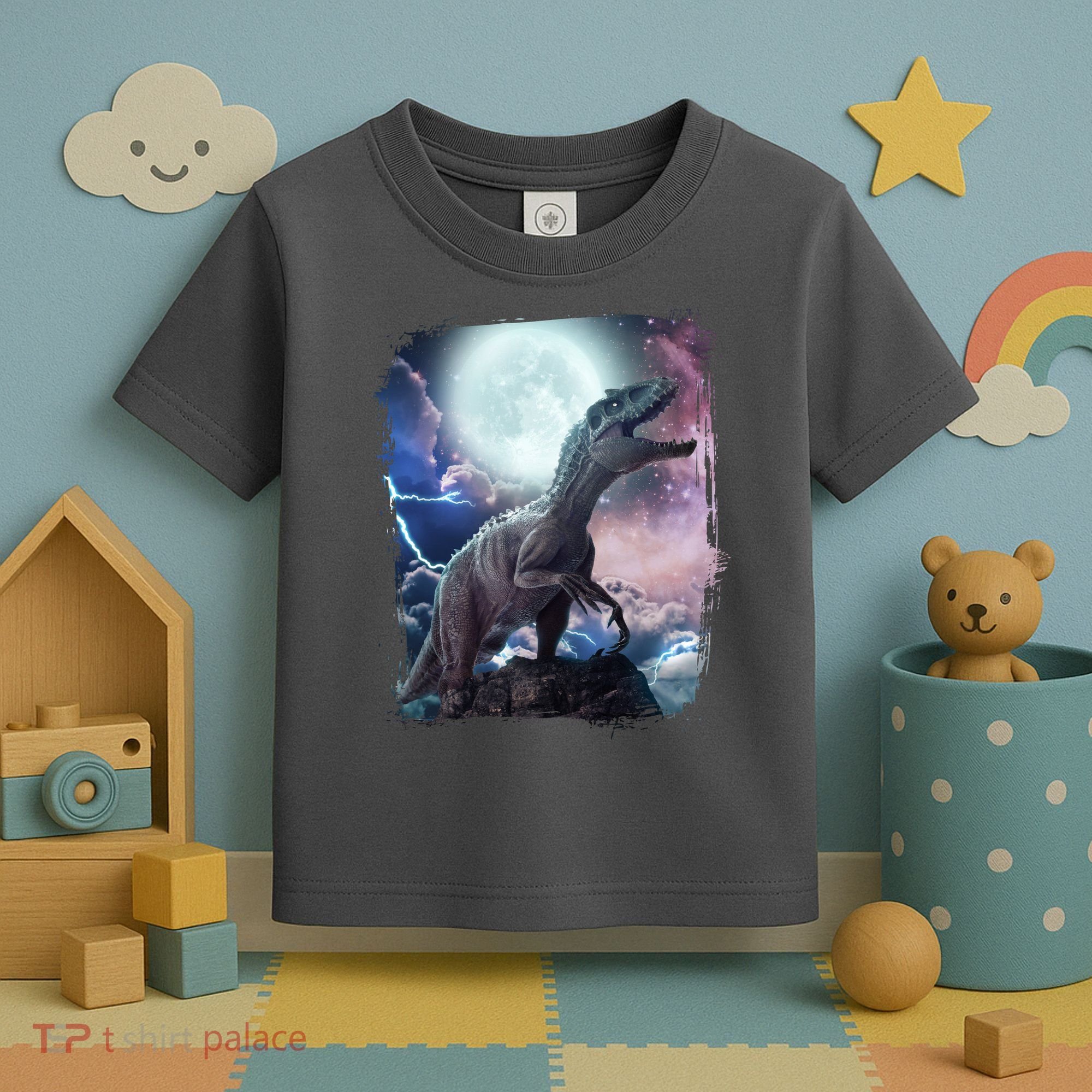 Lightning Moon Galaxy Trex Dinosaur Toddler T-Shirt