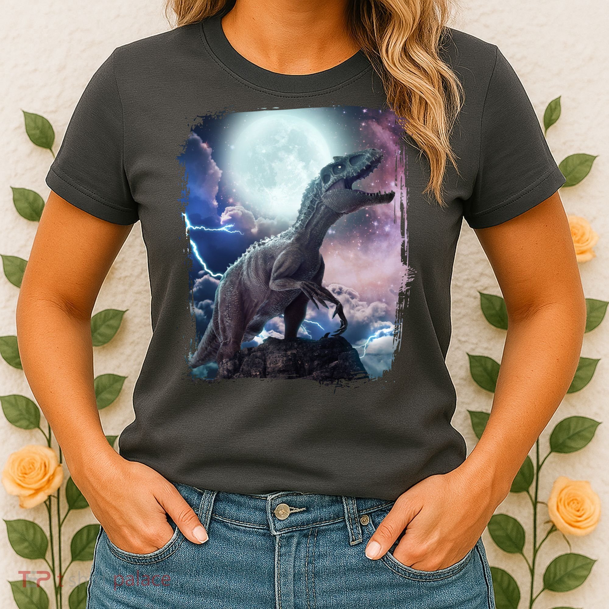 Lightning Moon Galaxy Trex Dinosaur Women's T-Shirt