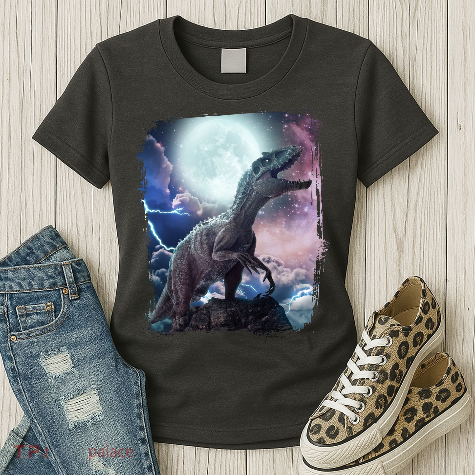 Lightning Moon Galaxy Trex Dinosaur Women's T-Shirt