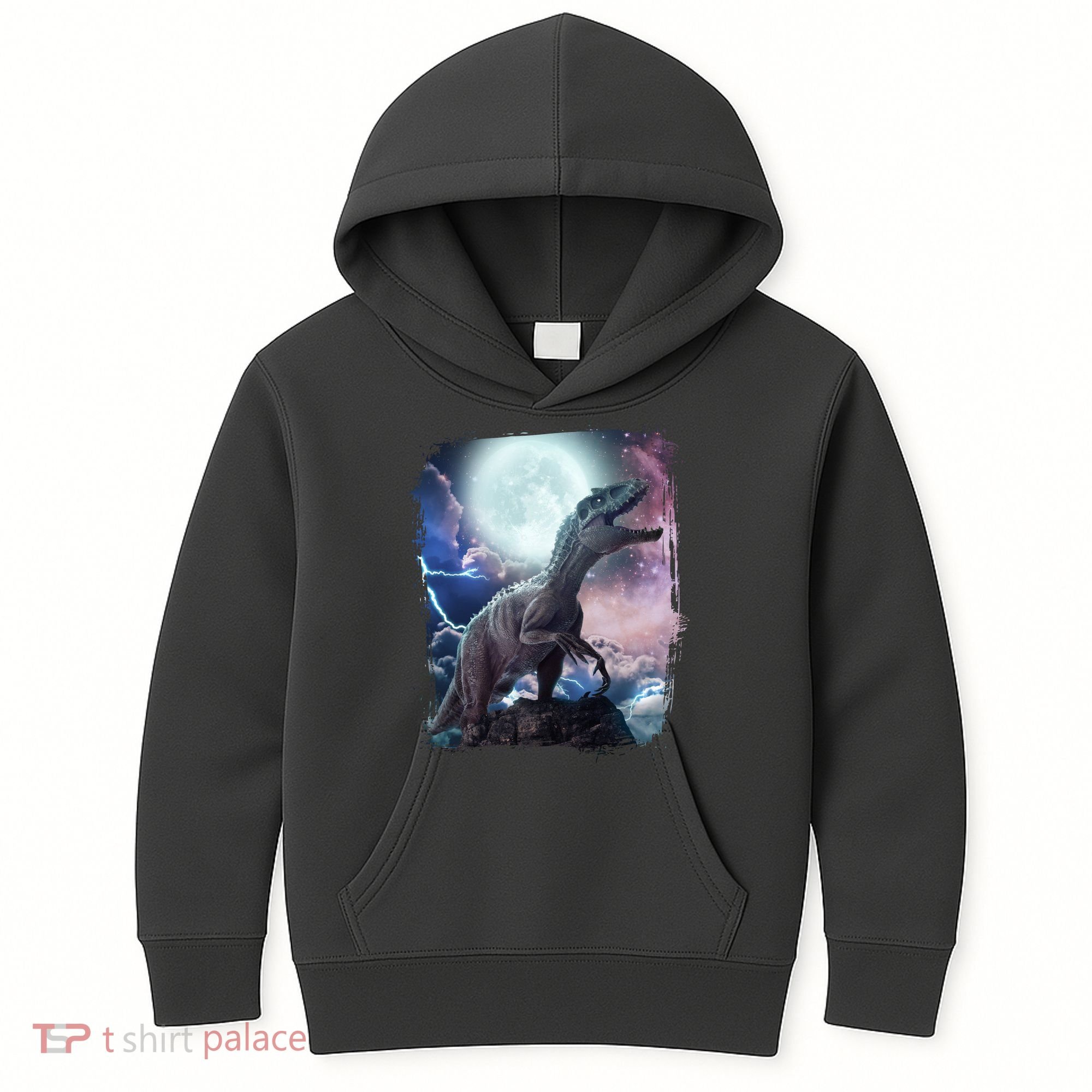 Lightning Moon Galaxy Trex Dinosaur Kids Hoodie
