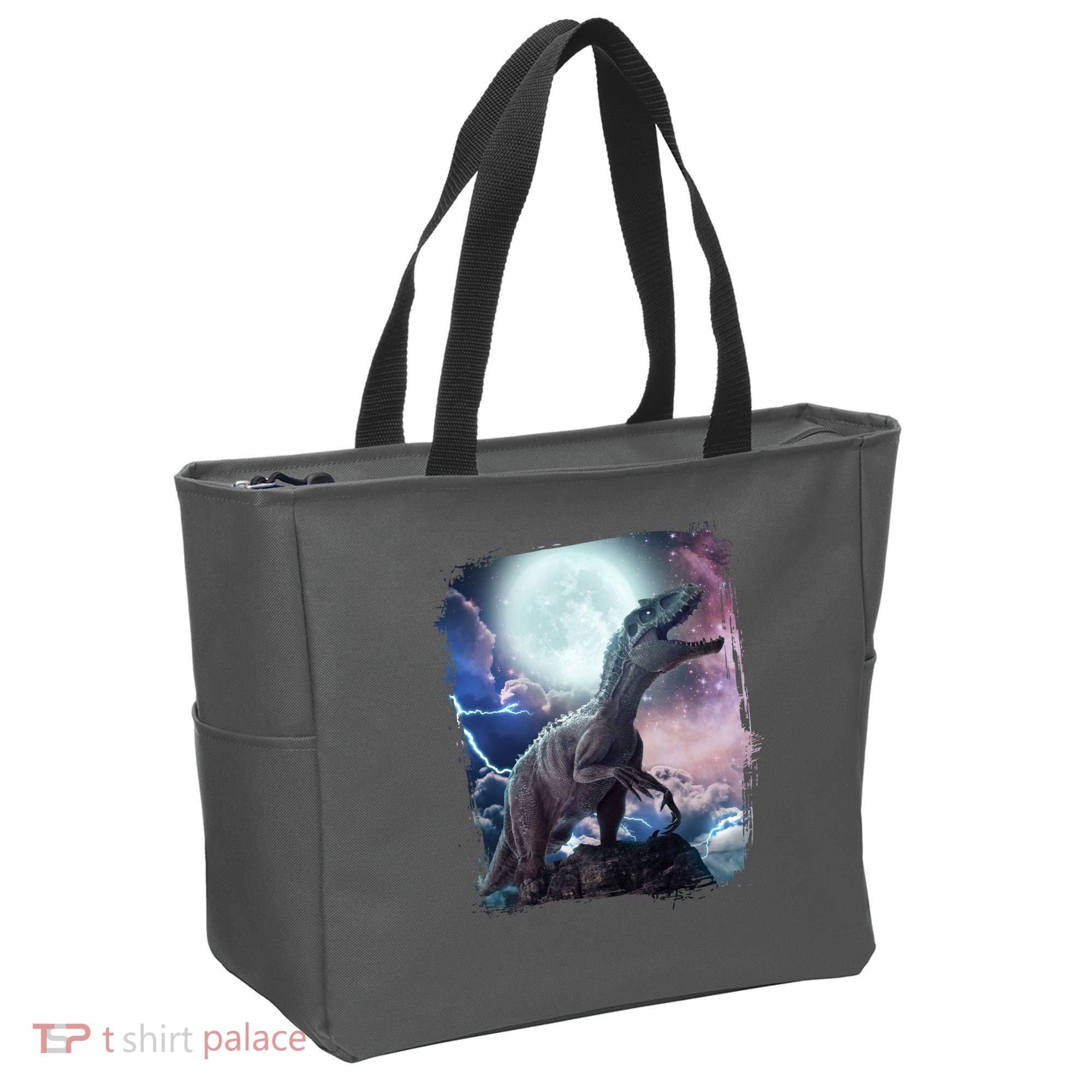 Lightning Moon Galaxy Trex Dinosaur Tote Bag