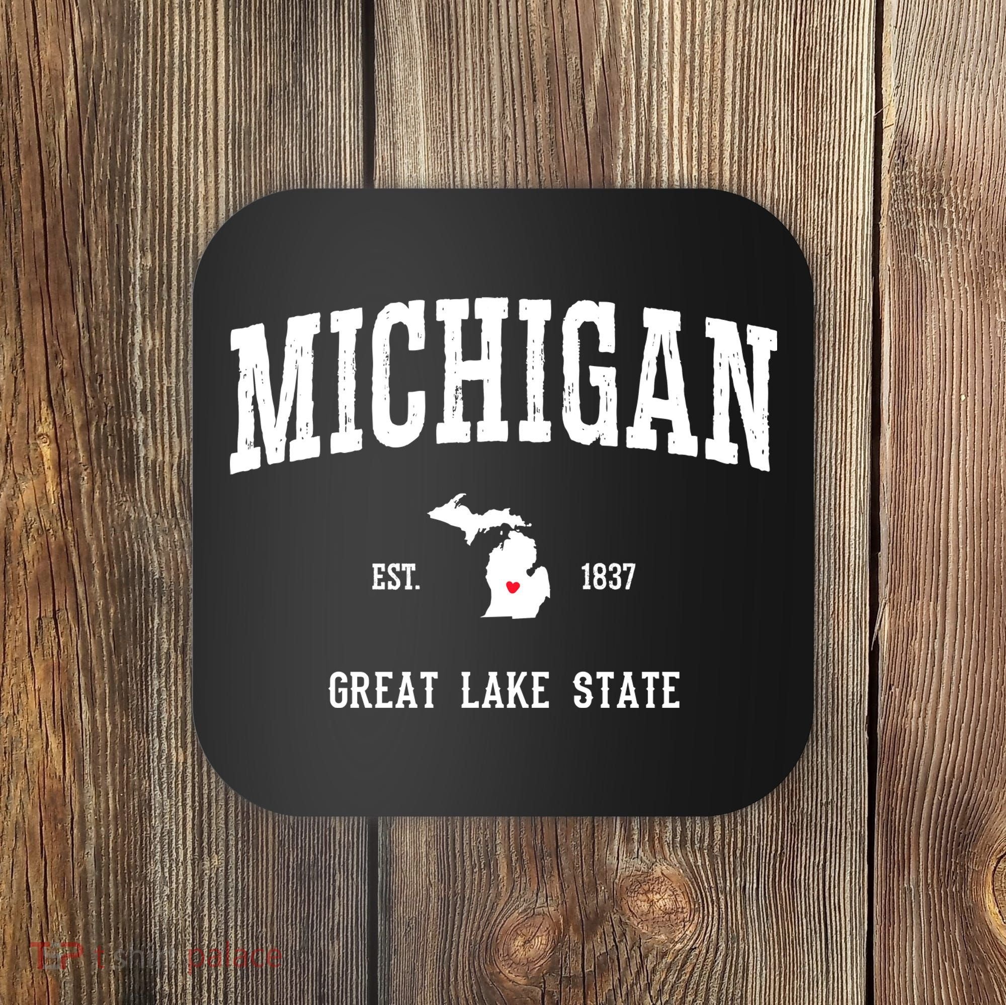 Love Michigan Great Lake State MI Est 1837 Home Coaster