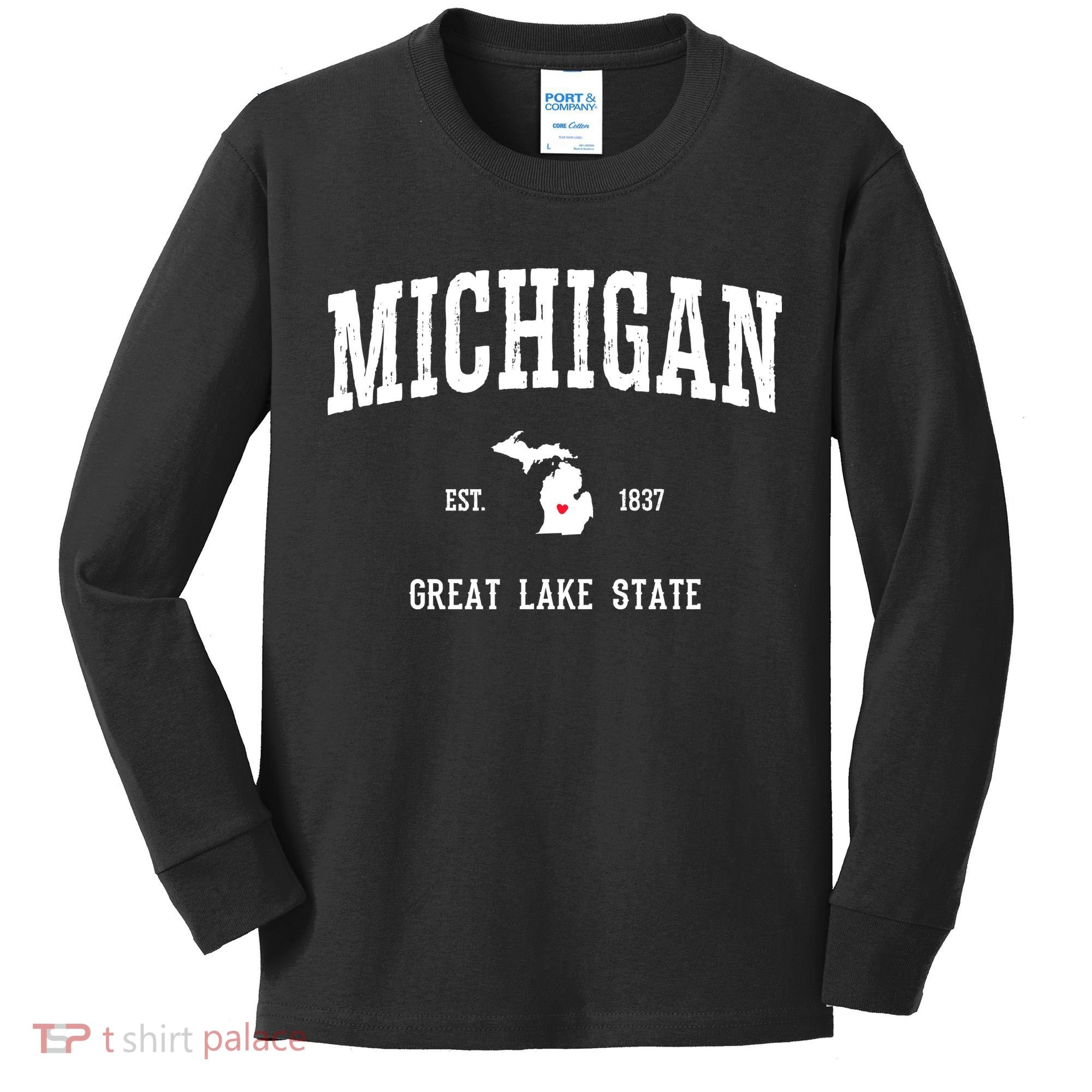 Love Michigan Great Lake State MI Est 1837 Home Kids Long Sleeve Shirt