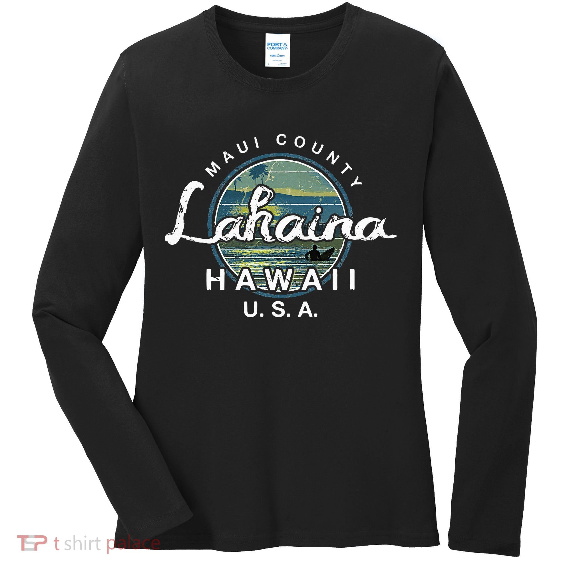 Lahaina Maui Hawaii Surfing Retro Women's Long Sleeve Shirt