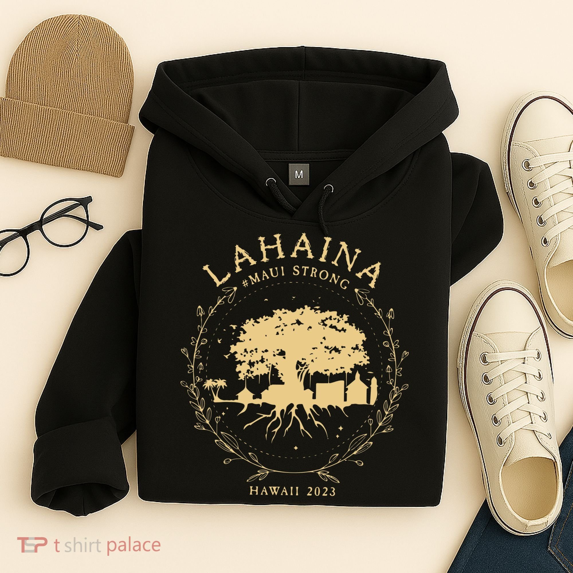 Lahaina Maui Hawaii Strong Golden Banyan Tree Shoreline Supportive Hoodie