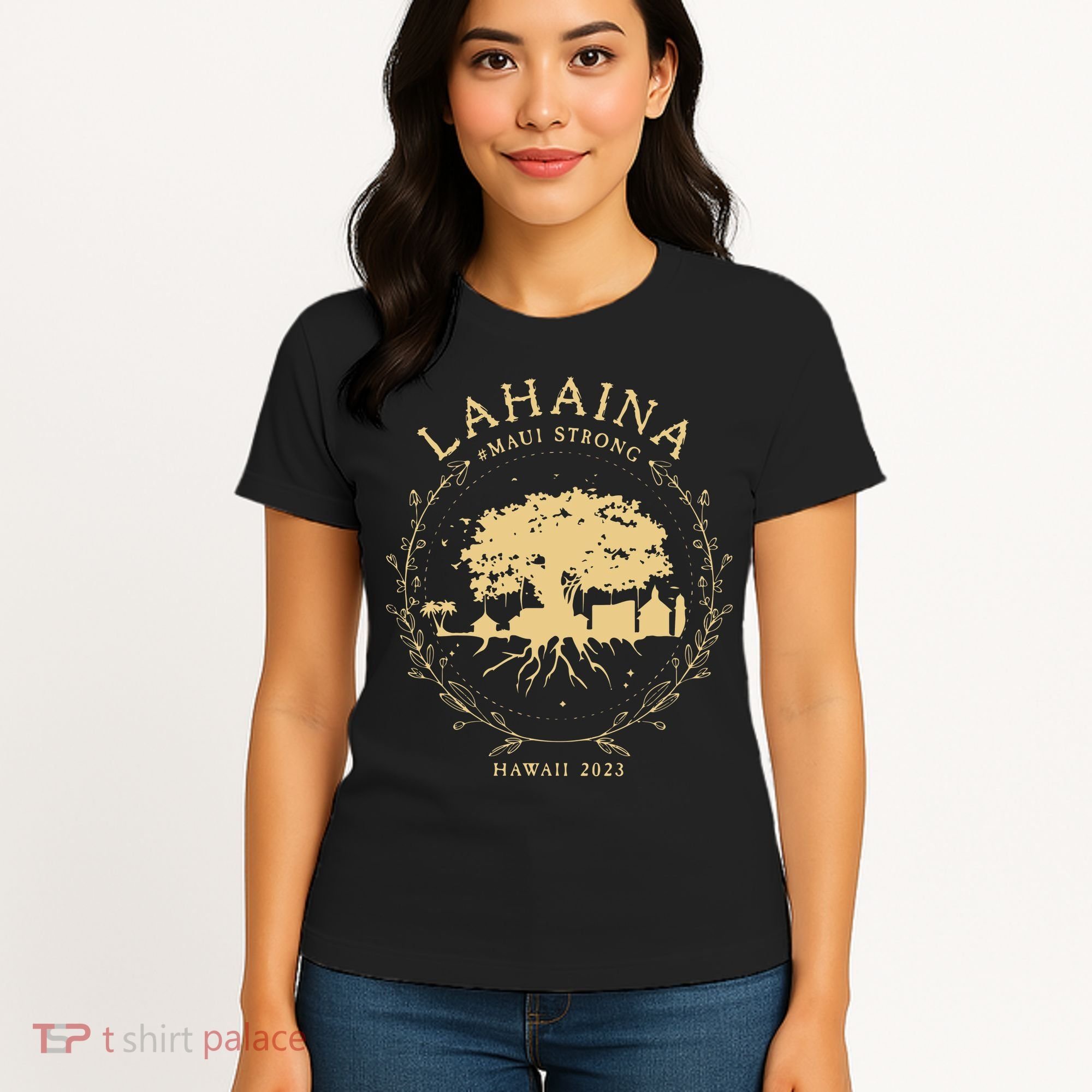 Lahaina Maui Hawaii Strong Golden Banyan Tree Shoreline Supportive Women's T-Shirt