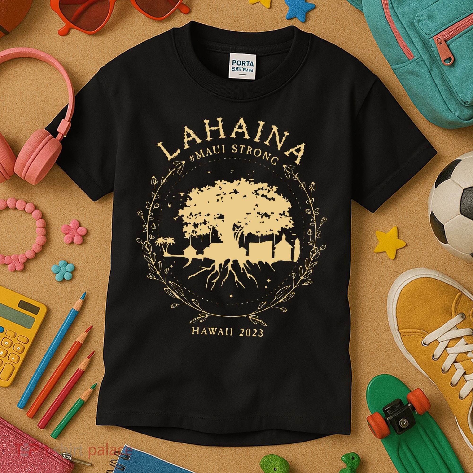 Lahaina Maui Hawaii Strong Golden Banyan Tree Shoreline Supportive Kids T-Shirt