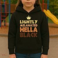 Lightly Melanated Hella Black Afro Queen African American Kids Hoodie thumb 3