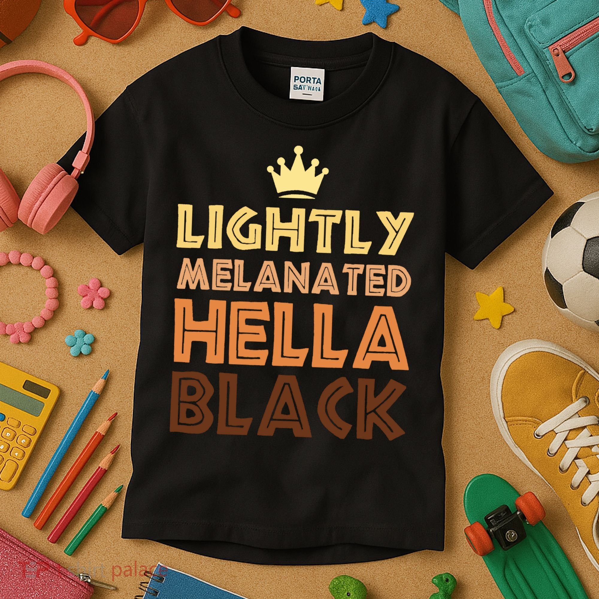 Lightly Melanated Hella Black Afro Queen African American Kids T-Shirt