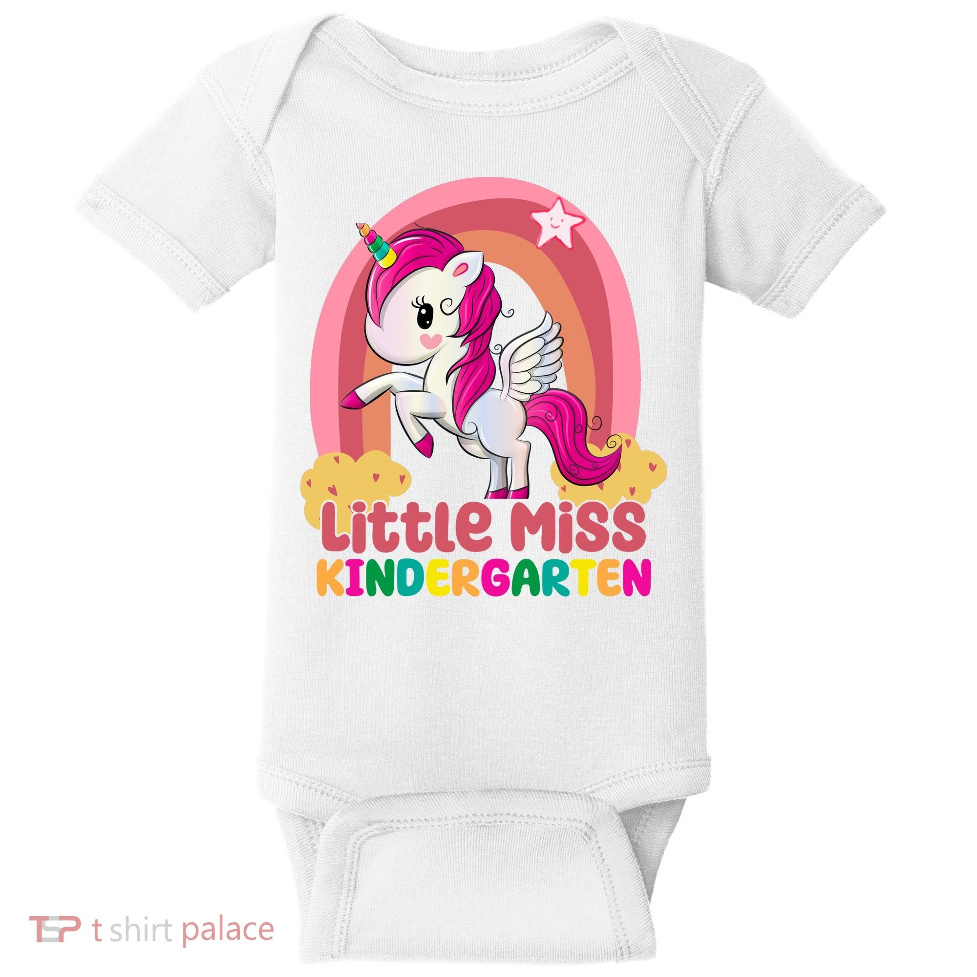 Little Miss Kindergarten Rainbow Unicorn Baby Bodysuit