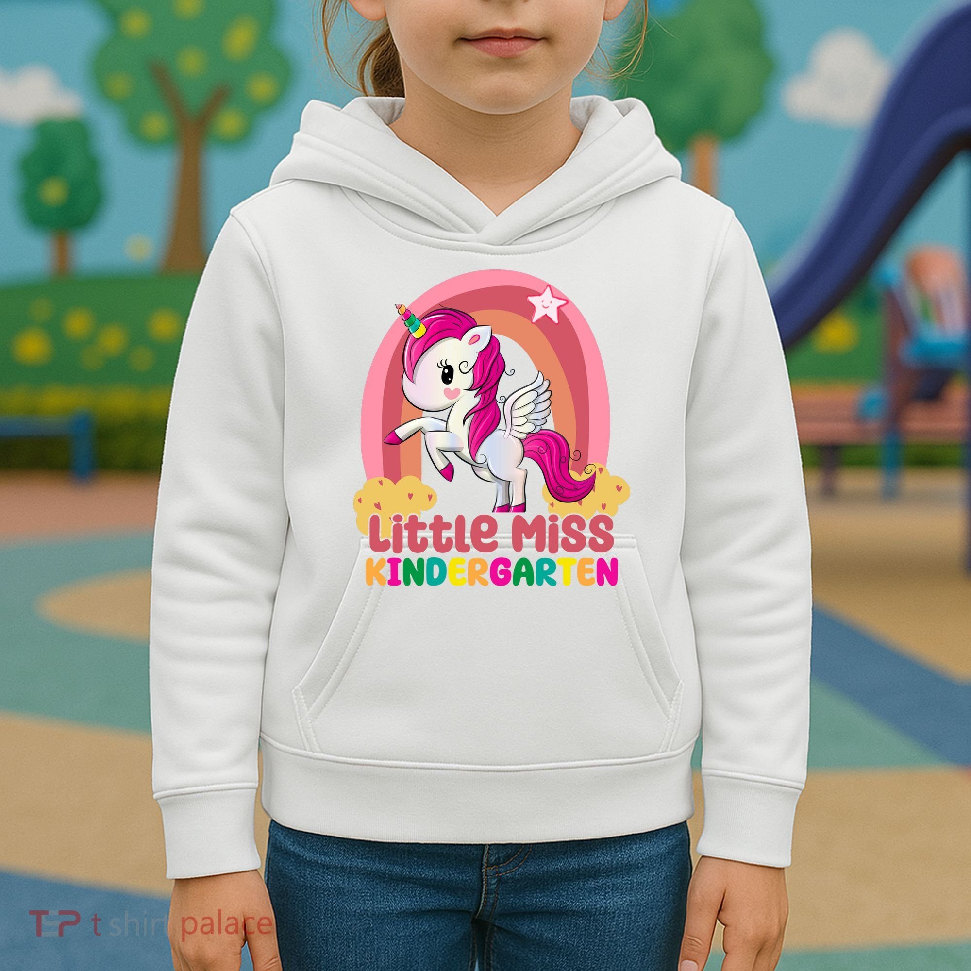 Little Miss Kindergarten Rainbow Unicorn Kids Hoodie