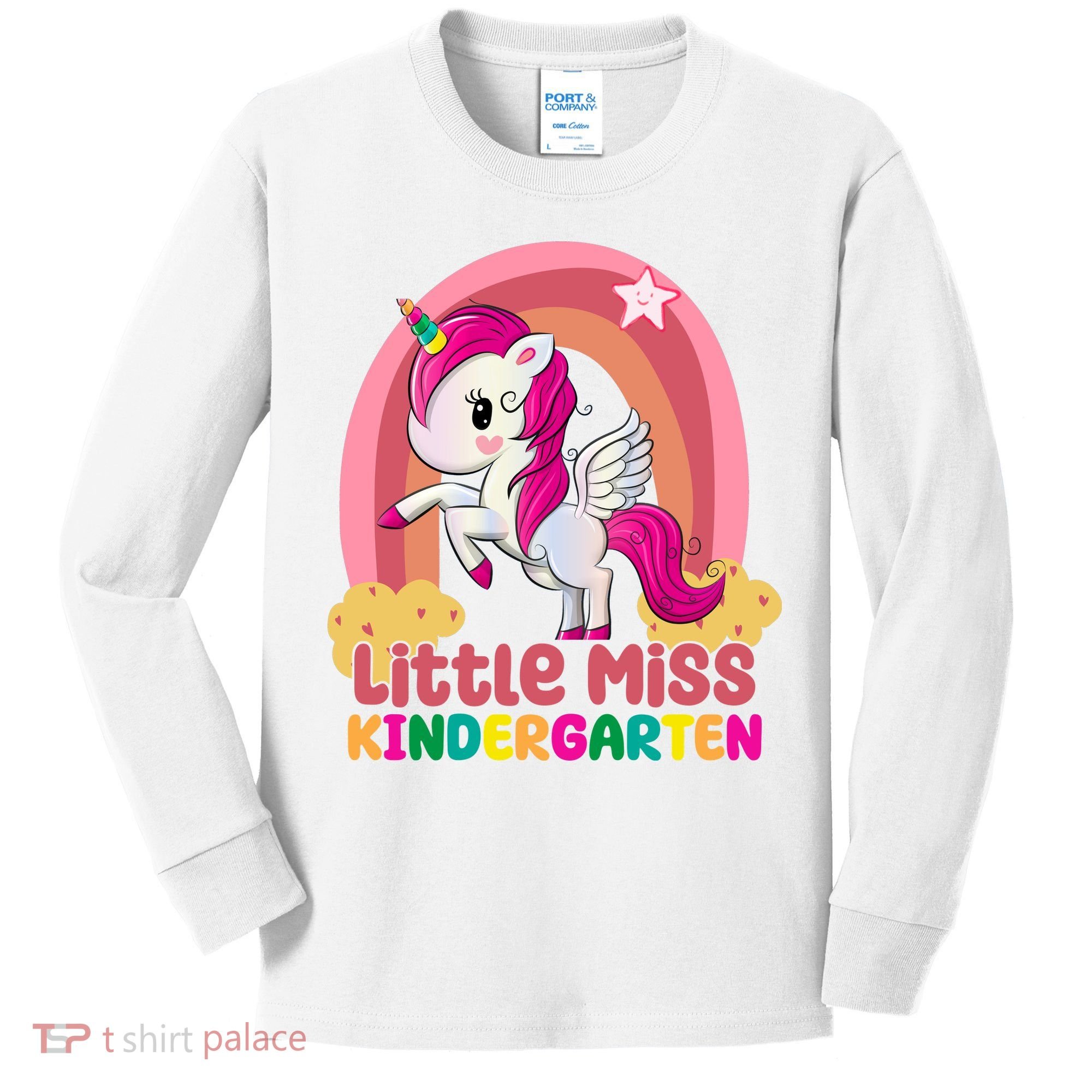 Little Miss Kindergarten Rainbow Unicorn Kids Long Sleeve Shirt