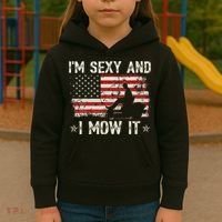 Lawn Mowing Landscaping IM Sexy And I Mow It Flag Kids Hoodie thumb 3