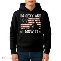 Lawn Mowing Landscaping IM Sexy And I Mow It Flag Kids Hoodie thumb 4