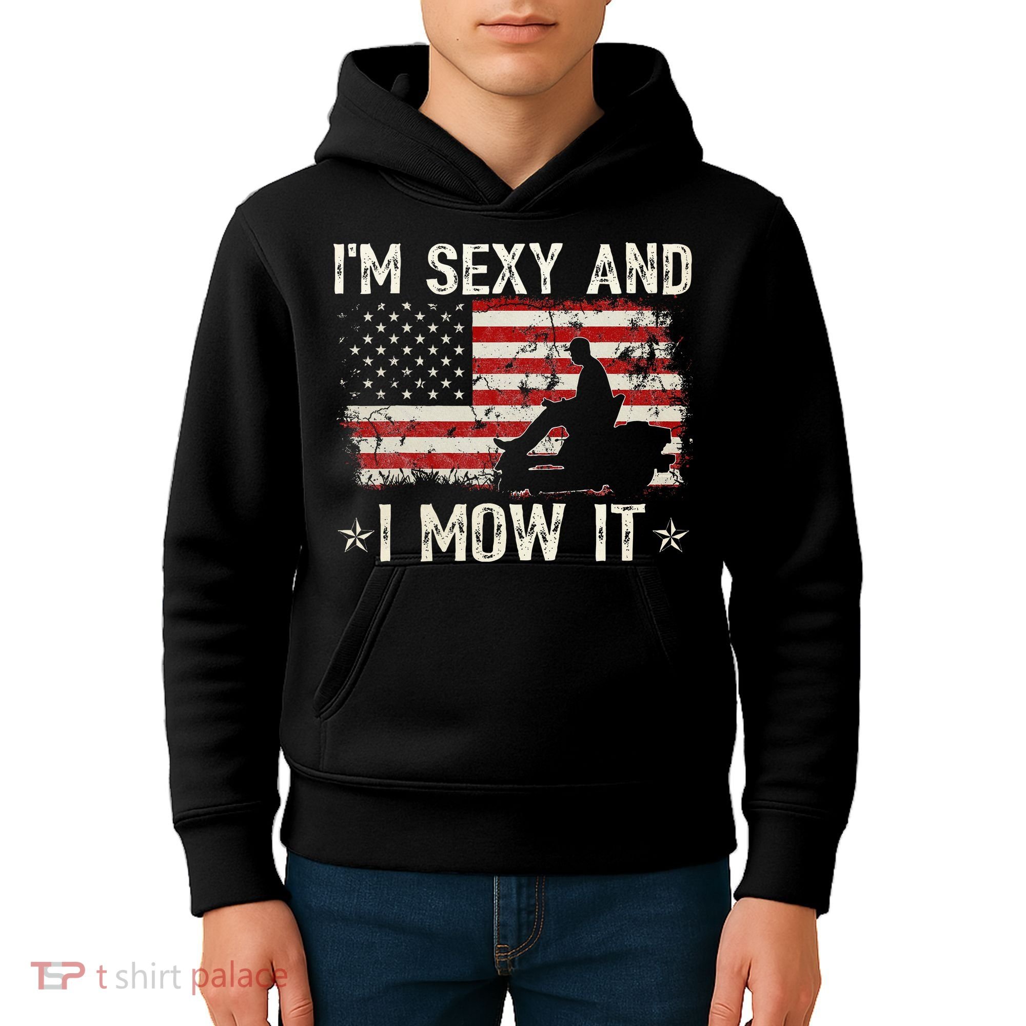 Lawn Mowing Landscaping IM Sexy And I Mow It Flag Kids Hoodie