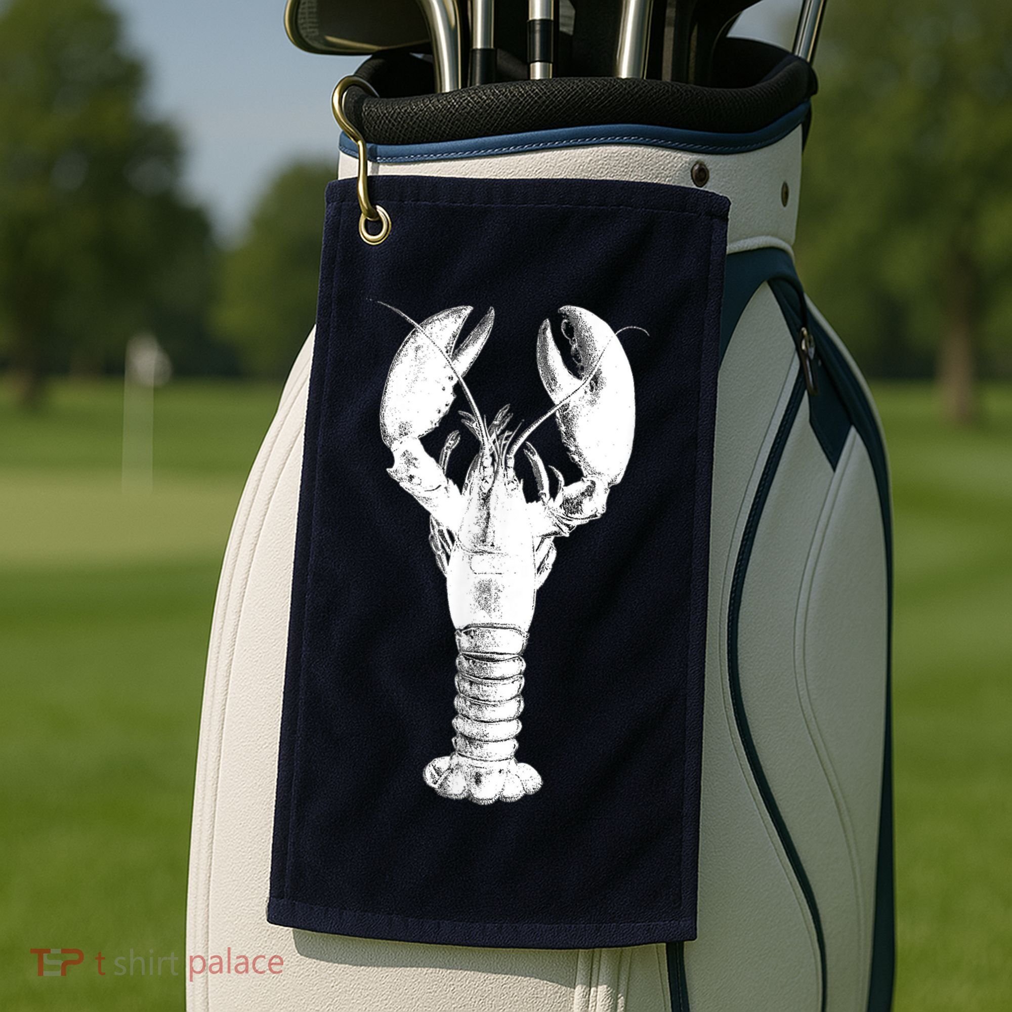 Large Maine Lobster in White Tee Golf Towel