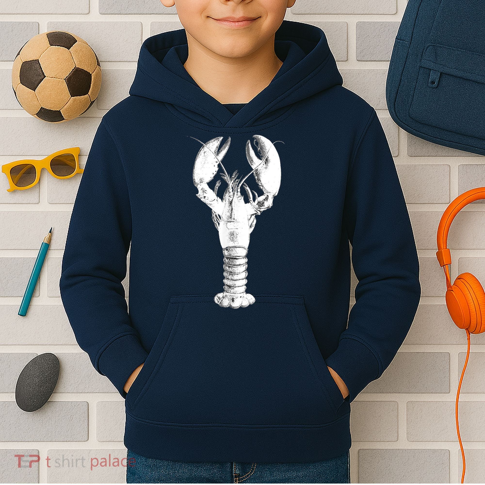 Large Maine Lobster in White Tee Kids Hoodie