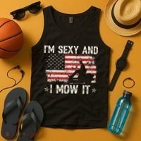 Lawn Mowing Landscaping I'm Sexy And I Mow It Flag Tank Top thumb 4