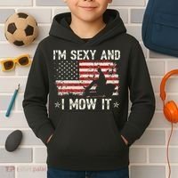 Lawn Mowing Landscaping I'm Sexy And I Mow It Flag Kids Hoodie thumb 2
